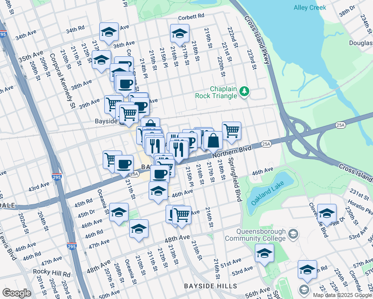 map of restaurants, bars, coffee shops, grocery stores, and more near in Queens