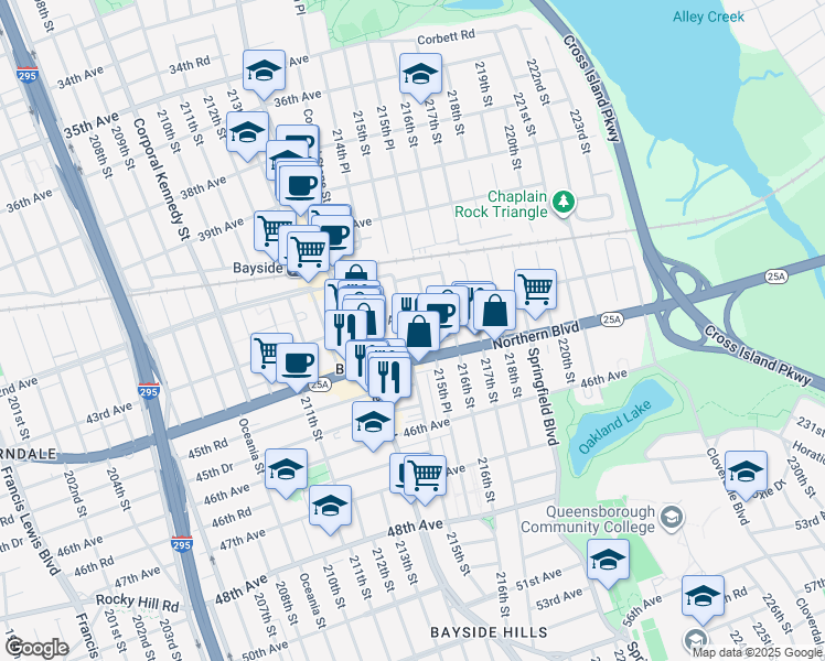 map of restaurants, bars, coffee shops, grocery stores, and more near in Queens