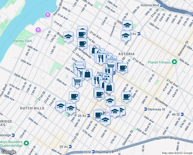 map of restaurants, bars, coffee shops, grocery stores, and more near in Queens