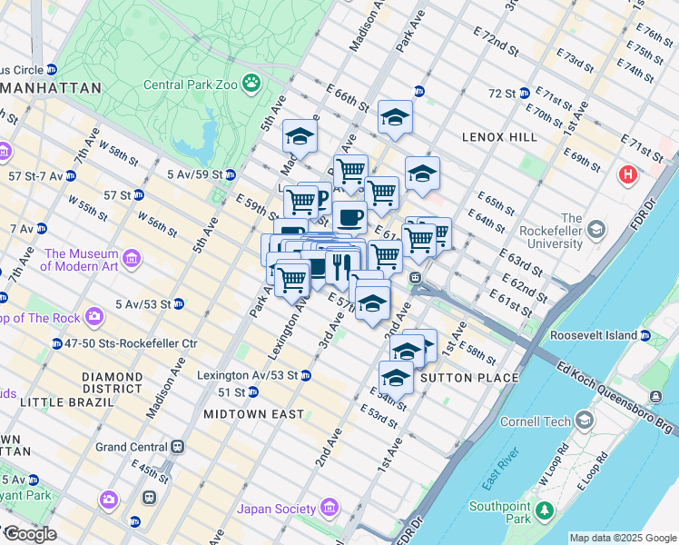 map of restaurants, bars, coffee shops, grocery stores, and more near 950 3rd Avenue in New York