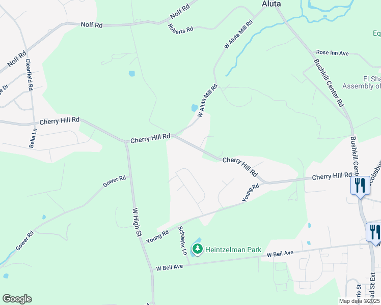 map of restaurants, bars, coffee shops, grocery stores, and more near 251 Cherry Hill Road in Nazareth