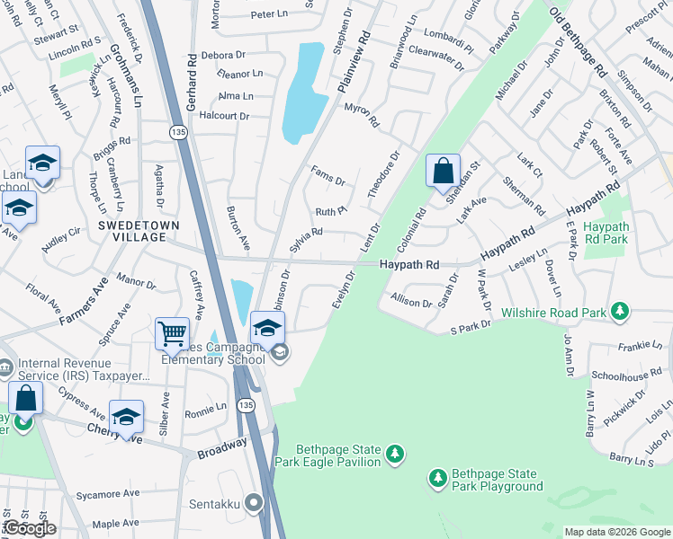 map of restaurants, bars, coffee shops, grocery stores, and more near 8 Susan Street in Bethpage