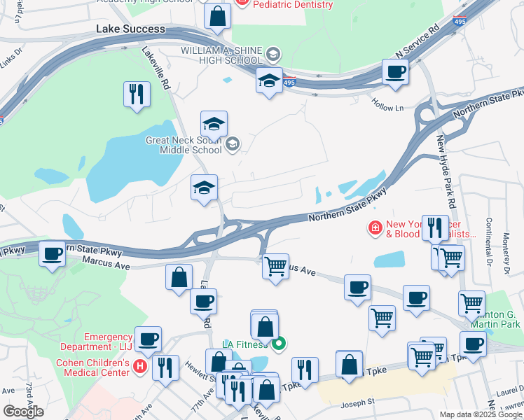 map of restaurants, bars, coffee shops, grocery stores, and more near 26 Olive Street in Great Neck
