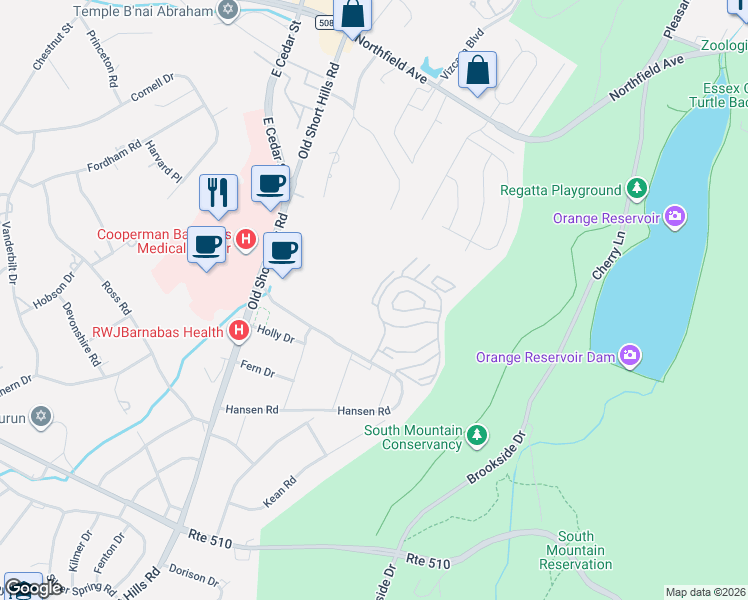 map of restaurants, bars, coffee shops, grocery stores, and more near 67 Larkin Circle in West Orange