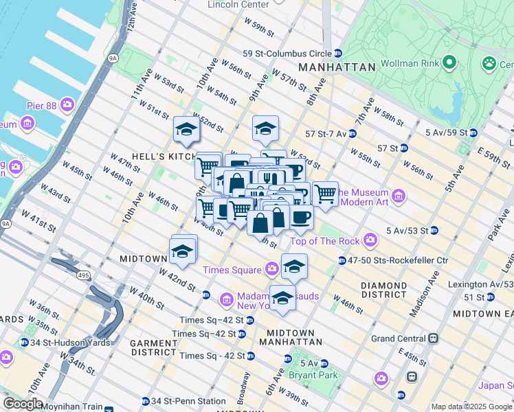 map of restaurants, bars, coffee shops, grocery stores, and more near 794 8th Avenue in New York