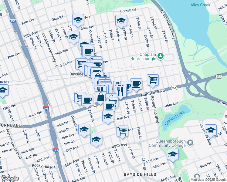 map of restaurants, bars, coffee shops, grocery stores, and more near in Queens