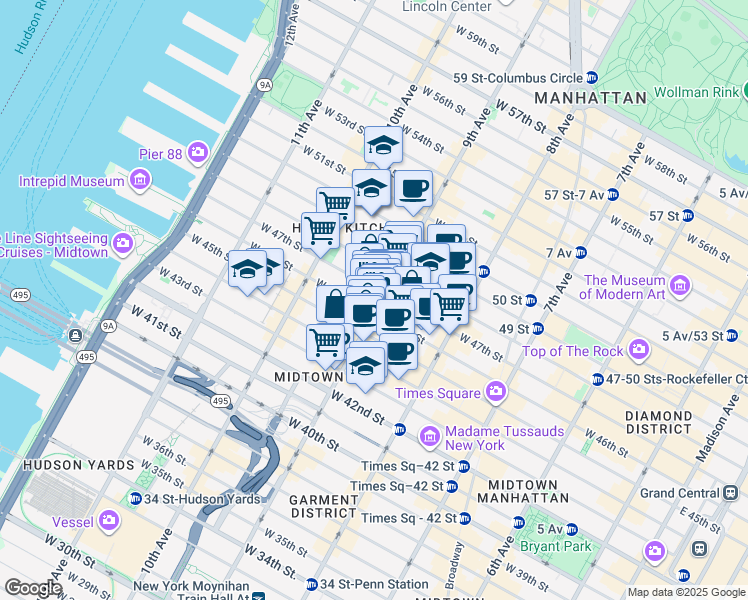 map of restaurants, bars, coffee shops, grocery stores, and more near in New York