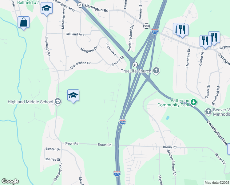 map of restaurants, bars, coffee shops, grocery stores, and more near 331 Cherokee Drive in Beaver Falls