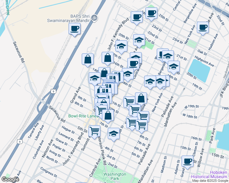 map of restaurants, bars, coffee shops, grocery stores, and more near 1210 Summit Avenue in Union City
