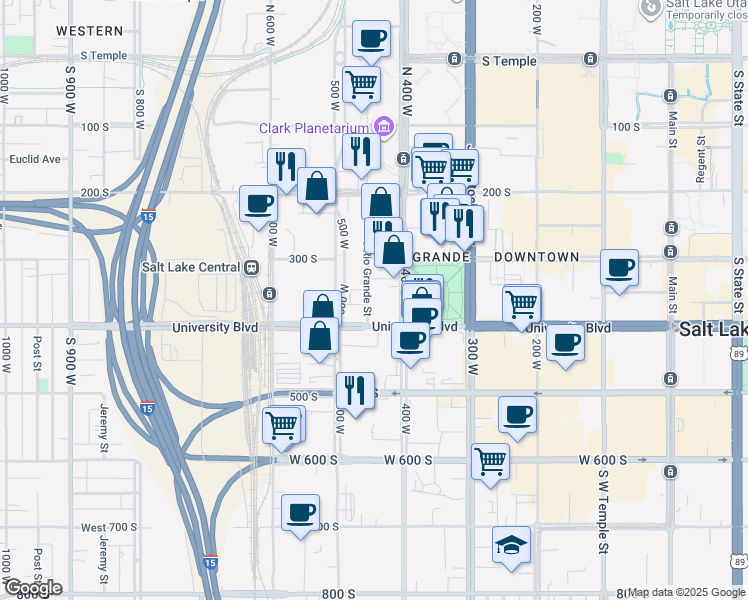 map of restaurants, bars, coffee shops, grocery stores, and more near in Salt Lake City