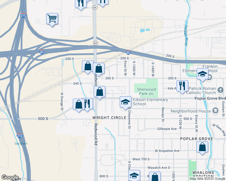 map of restaurants, bars, coffee shops, grocery stores, and more near 1600 West 400 South in Salt Lake City