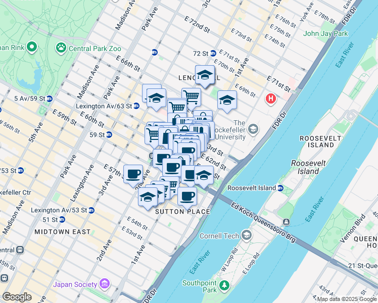 map of restaurants, bars, coffee shops, grocery stores, and more near in New York