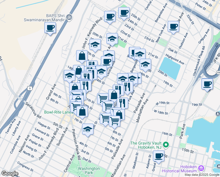 map of restaurants, bars, coffee shops, grocery stores, and more near 613 13th Street in Union City