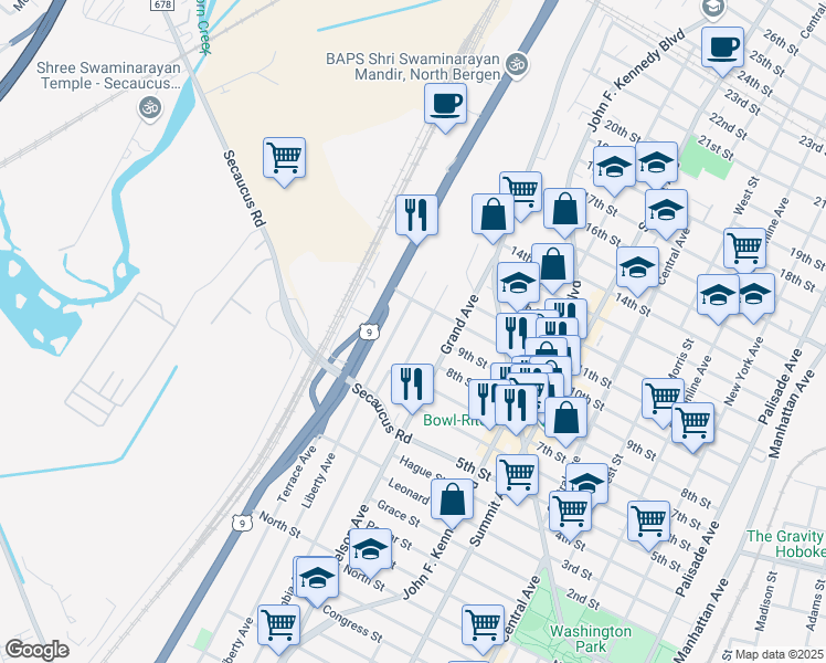 map of restaurants, bars, coffee shops, grocery stores, and more near 716 Liberty Avenue in North Bergen