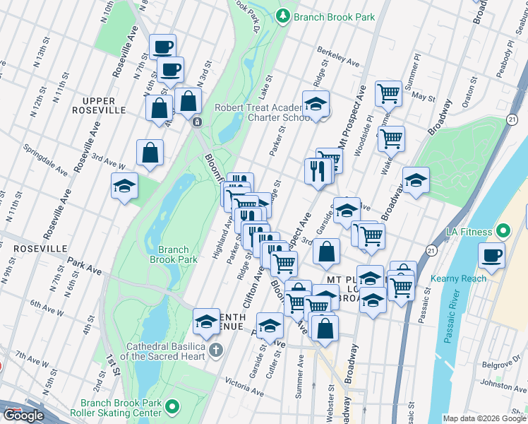 map of restaurants, bars, coffee shops, grocery stores, and more near 312 Clifton Avenue in Newark