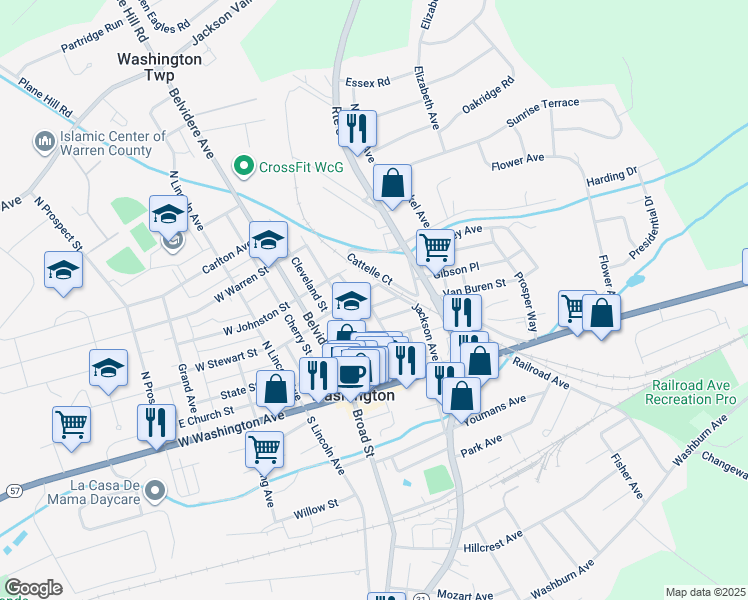 map of restaurants, bars, coffee shops, grocery stores, and more near 67 School Street in Washington
