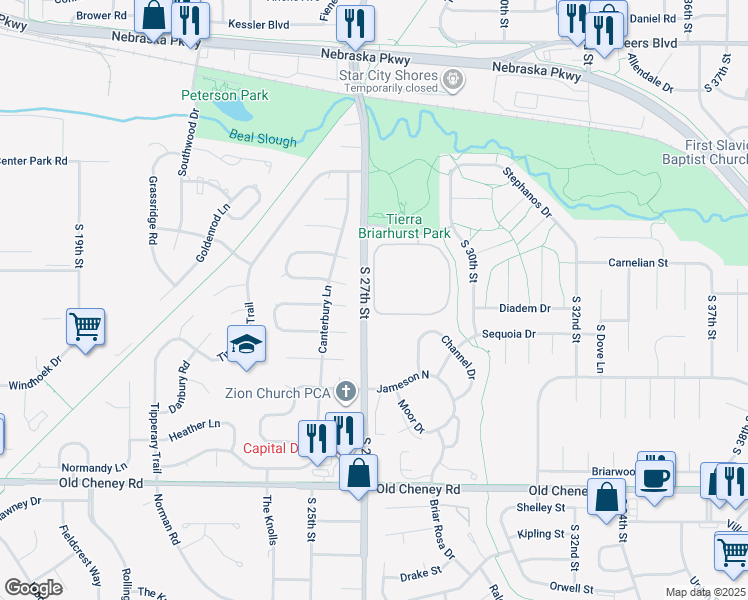 map of restaurants, bars, coffee shops, grocery stores, and more near 83 Tierra Drive in Lincoln