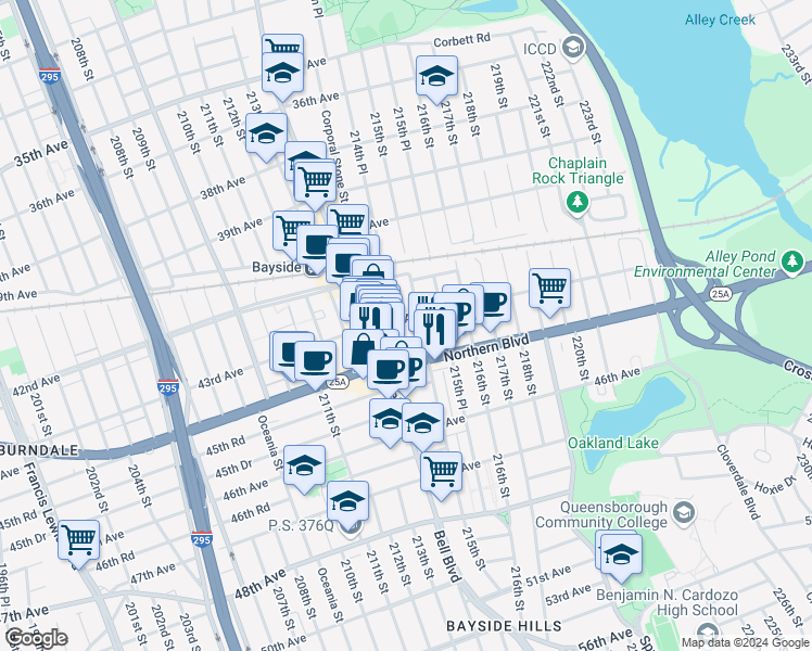 map of restaurants, bars, coffee shops, grocery stores, and more near in Queens