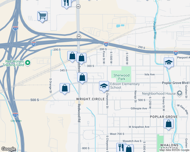 map of restaurants, bars, coffee shops, grocery stores, and more near 1594 West 400 South in Salt Lake City