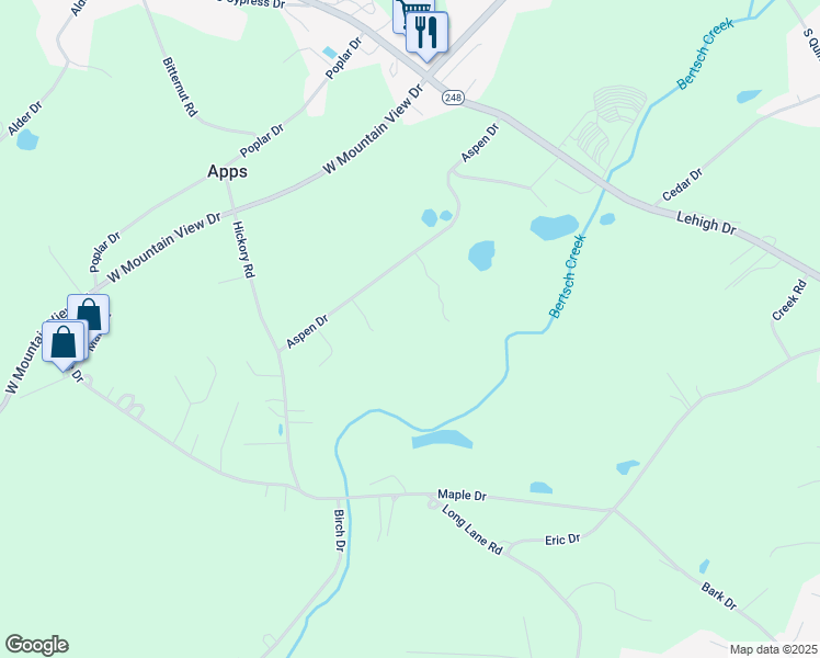 map of restaurants, bars, coffee shops, grocery stores, and more near 4655 Aspen Dr in Walnutport