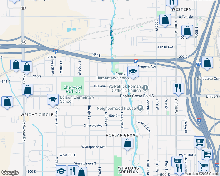 map of restaurants, bars, coffee shops, grocery stores, and more near 1217 Iola Avenue in Salt Lake City