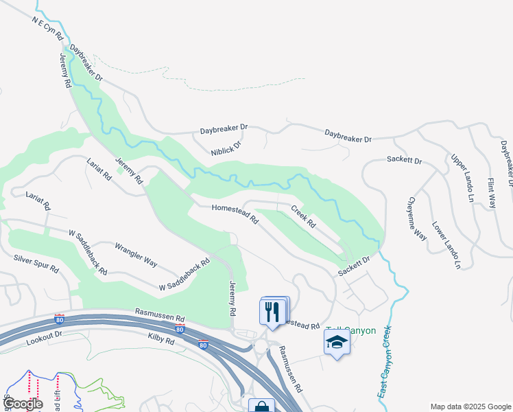 map of restaurants, bars, coffee shops, grocery stores, and more near 3239 Creek Road in Park City
