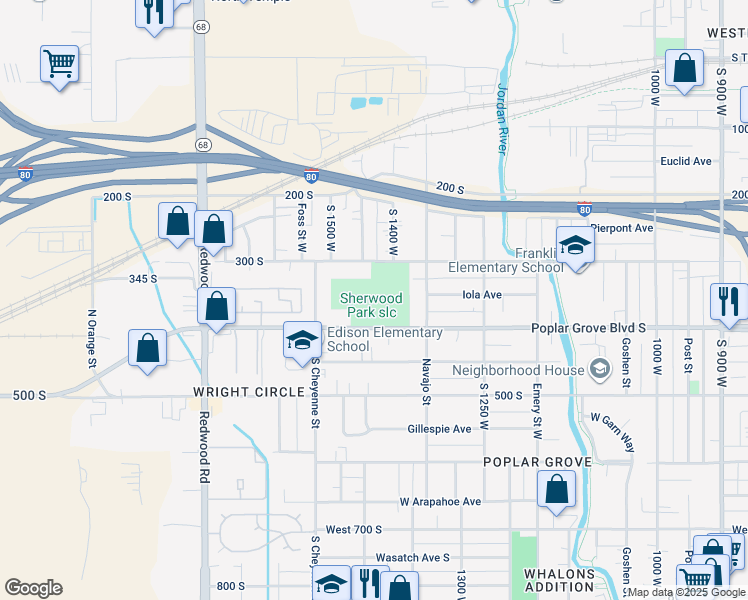 map of restaurants, bars, coffee shops, grocery stores, and more near 1400 West 400 South in Salt Lake City