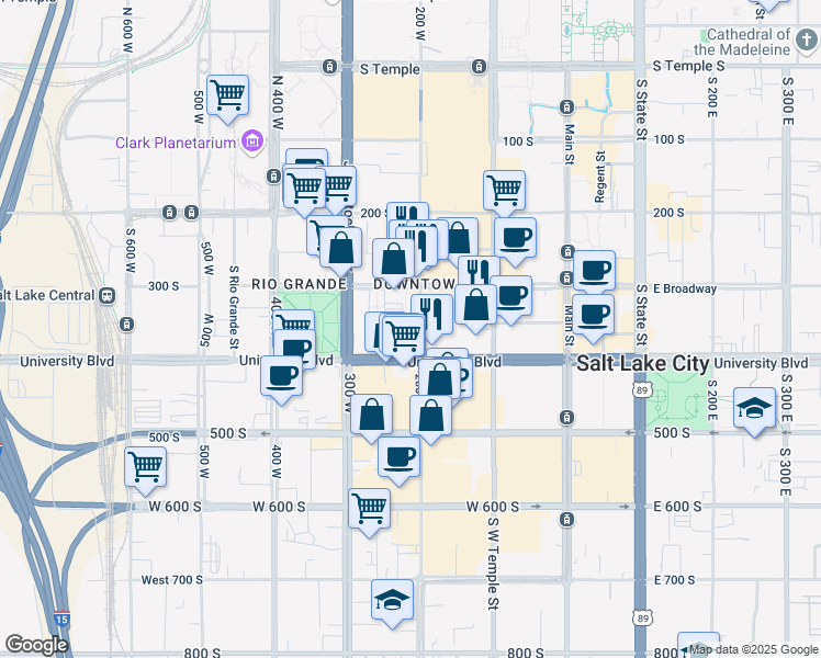 map of restaurants, bars, coffee shops, grocery stores, and more near 202 West 400 South in Salt Lake City