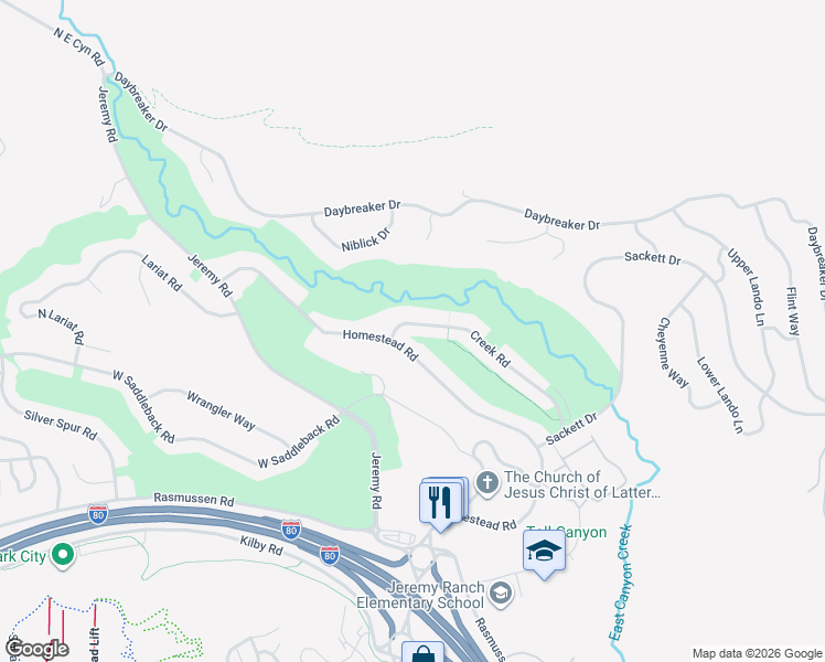 map of restaurants, bars, coffee shops, grocery stores, and more near 3232 Homestead Road in Park City