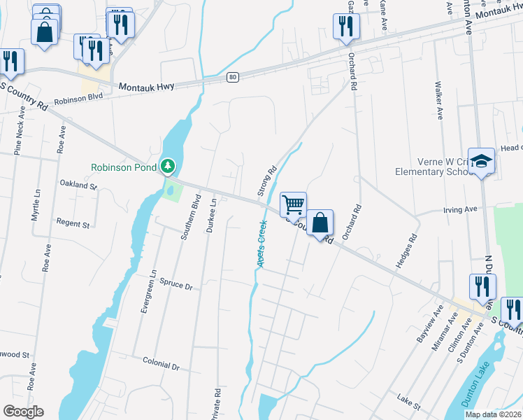 map of restaurants, bars, coffee shops, grocery stores, and more near 402 South Country Road in East Patchogue