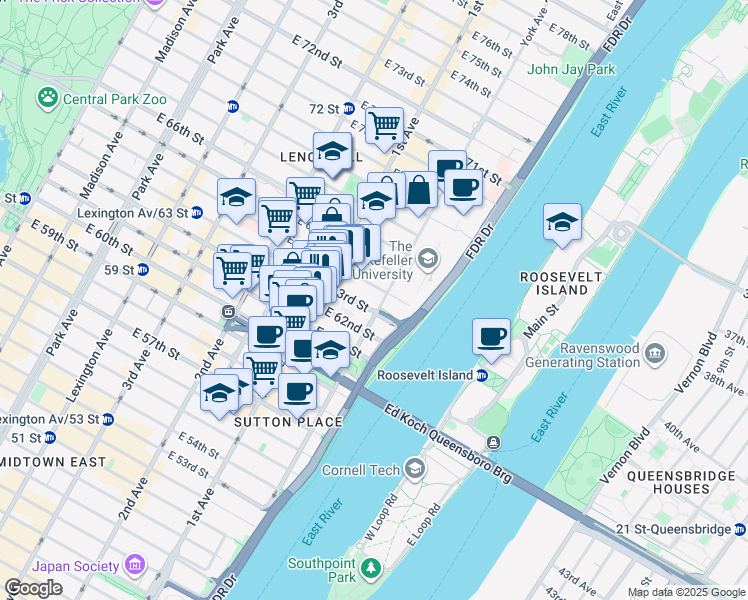 map of restaurants, bars, coffee shops, grocery stores, and more near in New York