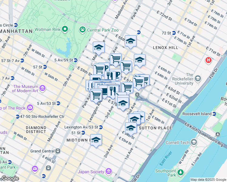 map of restaurants, bars, coffee shops, grocery stores, and more near 950 3rd Avenue in New York