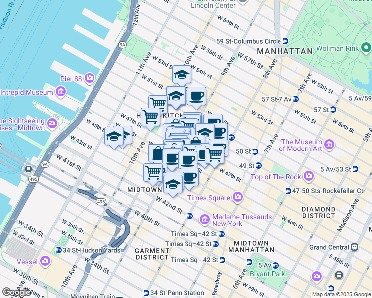 map of restaurants, bars, coffee shops, grocery stores, and more near in New York