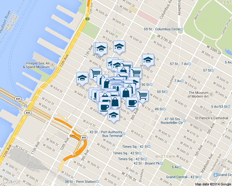 map of restaurants, bars, coffee shops, grocery stores, and more near in New York