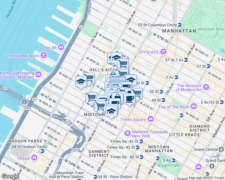 map of restaurants, bars, coffee shops, grocery stores, and more near in New York