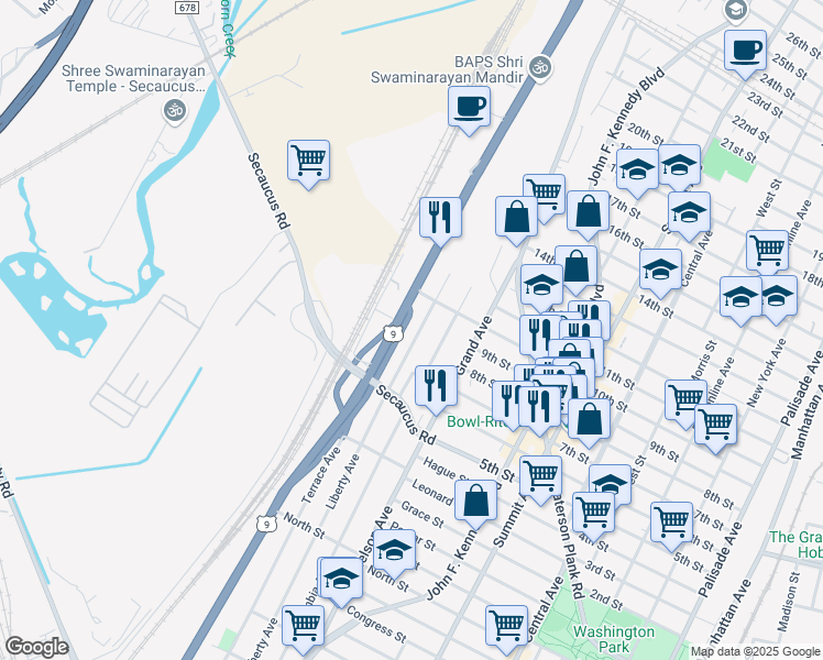 map of restaurants, bars, coffee shops, grocery stores, and more near 716 Liberty Avenue in North Bergen