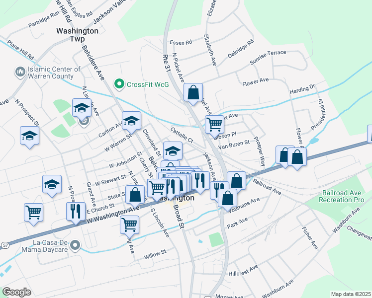 map of restaurants, bars, coffee shops, grocery stores, and more near 67 School Street in Washington