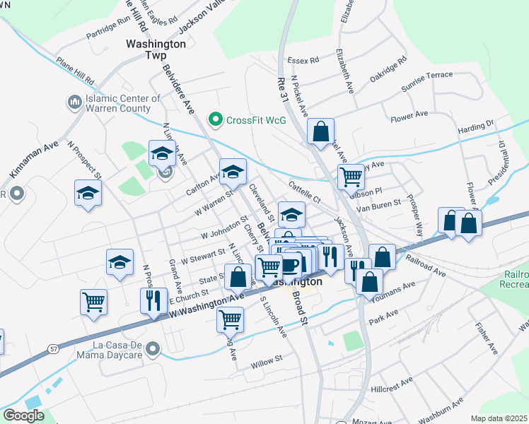 map of restaurants, bars, coffee shops, grocery stores, and more near 153 Belvidere Avenue in Washington