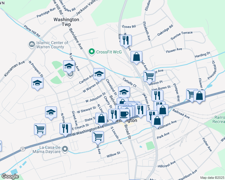 map of restaurants, bars, coffee shops, grocery stores, and more near 9 East Johnston Street in Washington