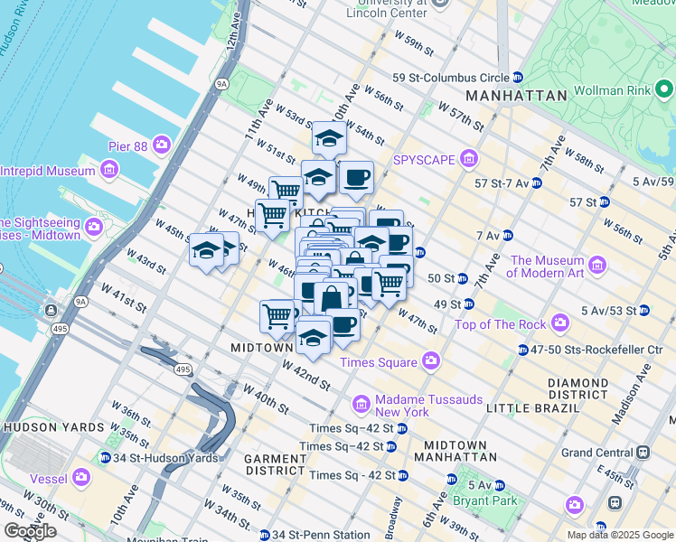 map of restaurants, bars, coffee shops, grocery stores, and more near in New York