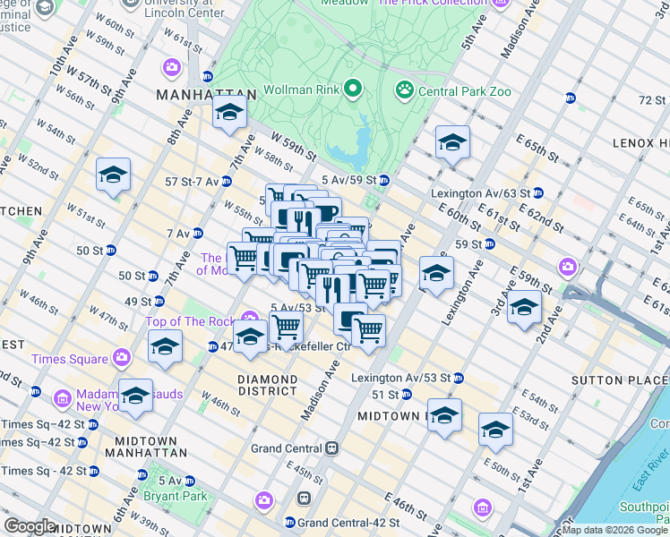 map of restaurants, bars, coffee shops, grocery stores, and more near in New York