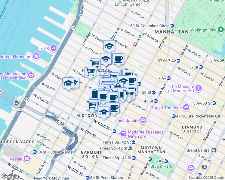 map of restaurants, bars, coffee shops, grocery stores, and more near in New York