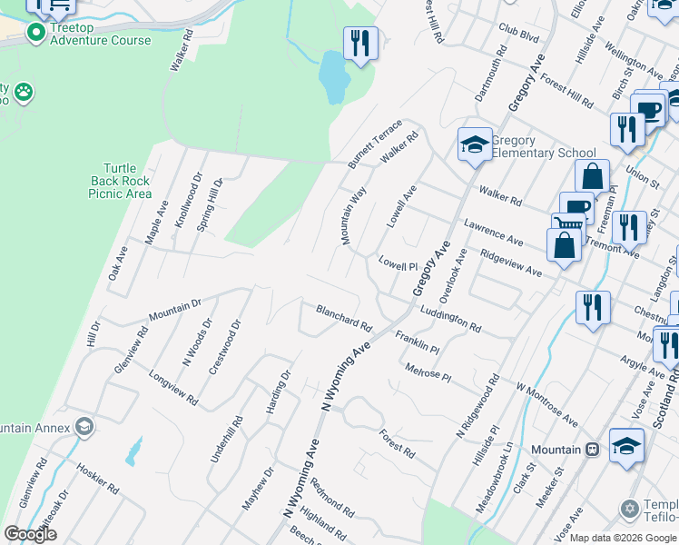 map of restaurants, bars, coffee shops, grocery stores, and more near 53 Jessica Way in South Orange