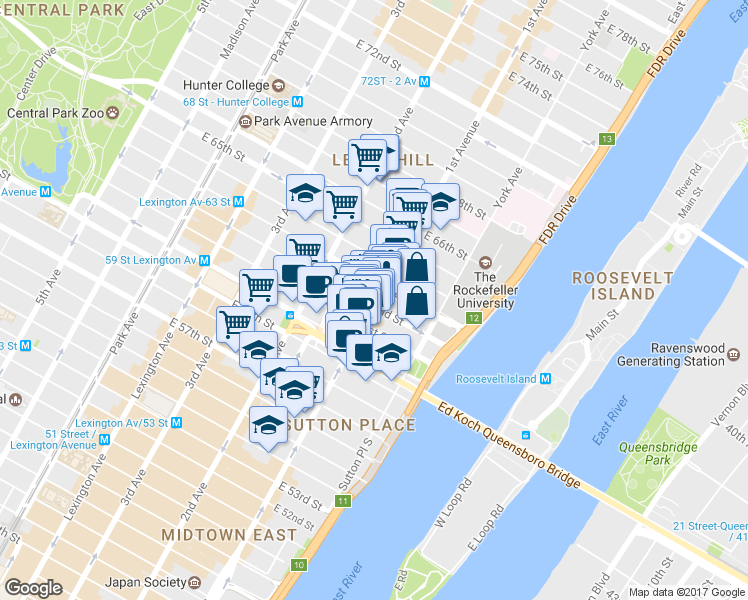 map of restaurants, bars, coffee shops, grocery stores, and more near in New York