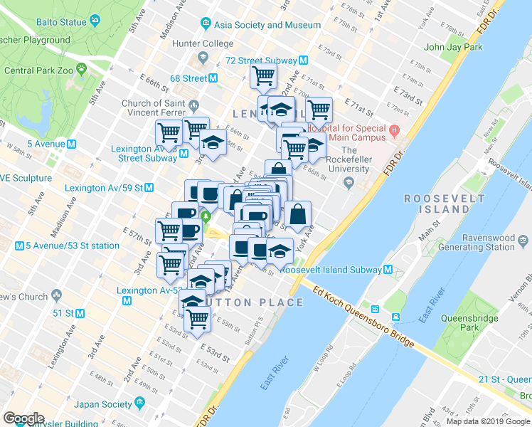 map of restaurants, bars, coffee shops, grocery stores, and more near in New York