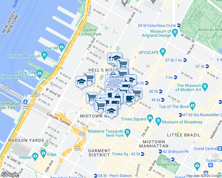 map of restaurants, bars, coffee shops, grocery stores, and more near in New York
