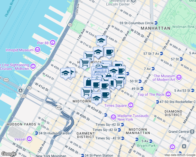 map of restaurants, bars, coffee shops, grocery stores, and more near in New York
