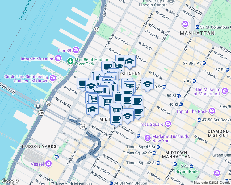 map of restaurants, bars, coffee shops, grocery stores, and more near in New York