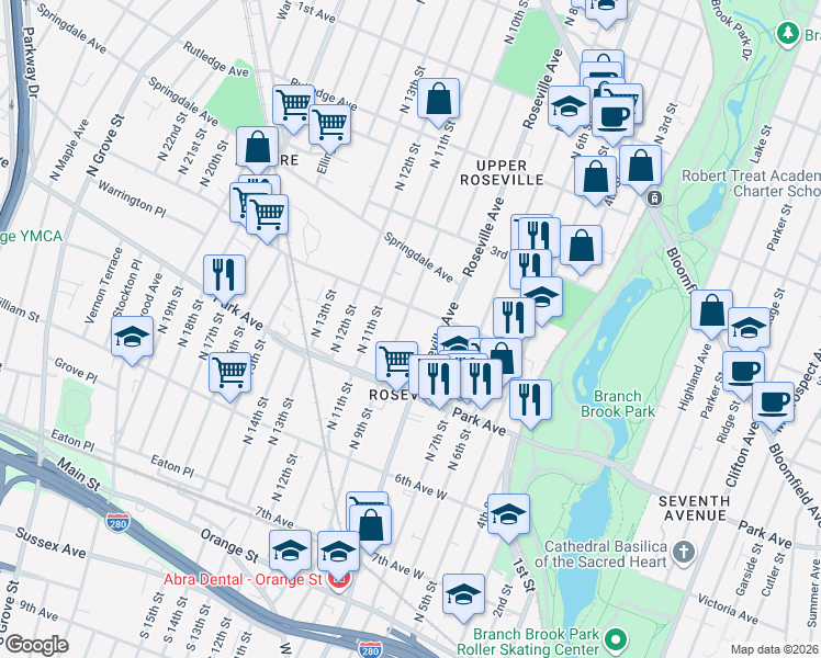 map of restaurants, bars, coffee shops, grocery stores, and more near 421 4th Avenue in Newark