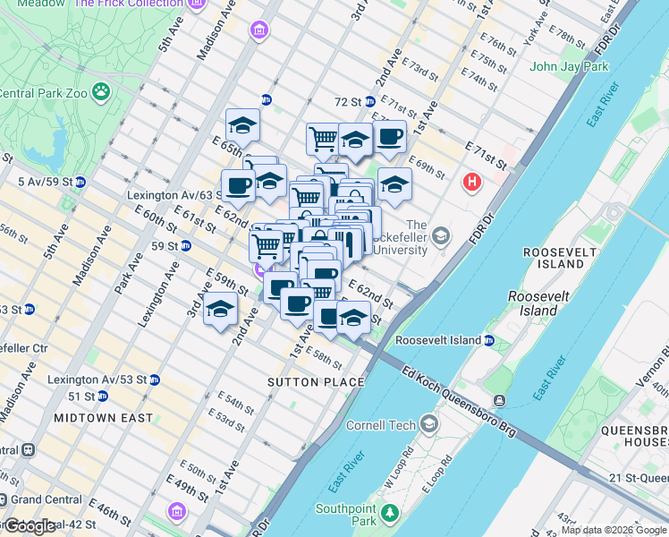 map of restaurants, bars, coffee shops, grocery stores, and more near in New York